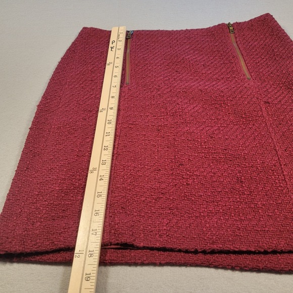 LOFT Textured Tweed Mini Skirt Burgundy Cotton Blend Double Zip Feature Size 2 - Picture 6 of 7